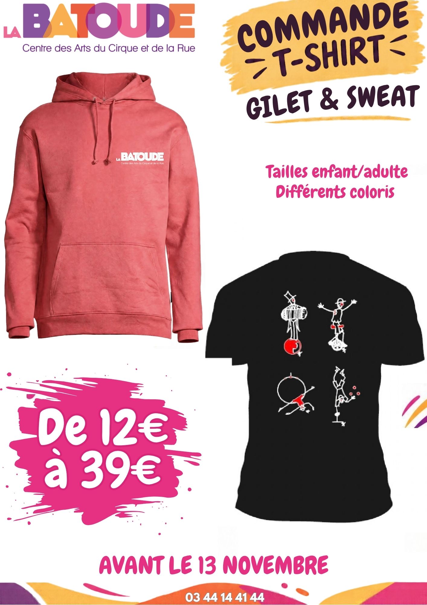 Commande sweat et t-shirt - La Batoude, centre des arts du cirque et de la rue
